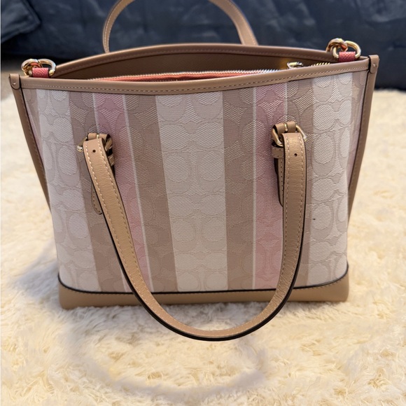 Coach Women's Pink and Beige Striped Shoulder Bag - Picture 2 of 6